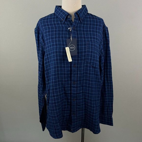 NWT‎ 1901 Blue Indigo Plaid Button Down Shirt (L) - Picture 2 of 8